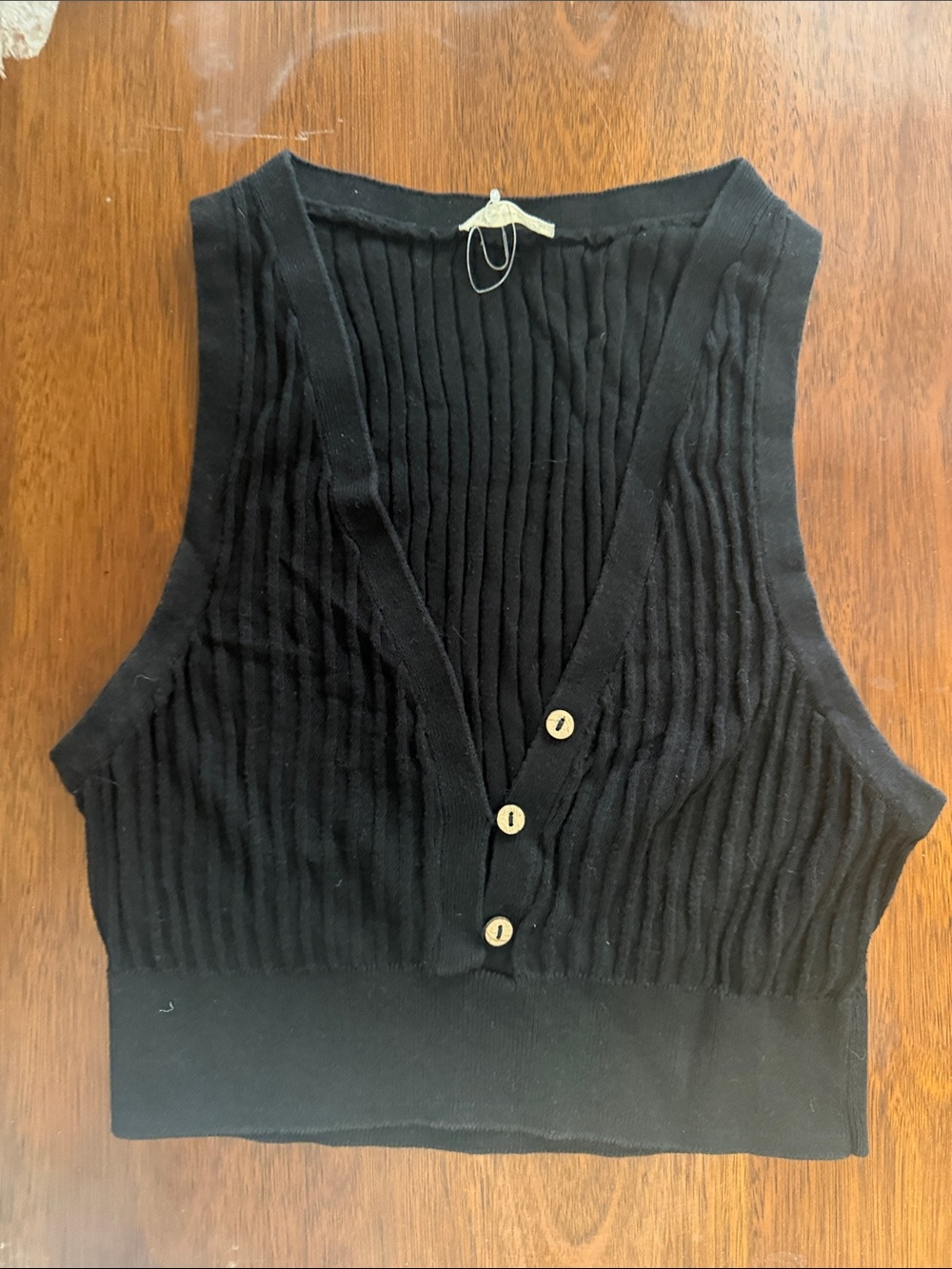 FREE PEOPLE Black Ribbed V-Neck Button Front CROP Women's Top